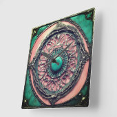 Moderne Verdigris en roze toermalijn Metal Art Vierkante Klok (Hoek)
