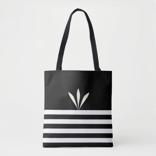 Moderne veren op zwart-wit, gestreept tote bag (Voorkant)
