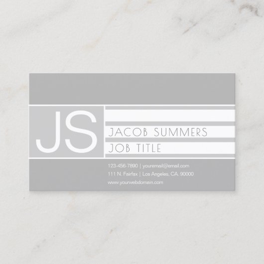 Moderne verfijnde geometrische monogram grijs visitekaartje (Voorkant)