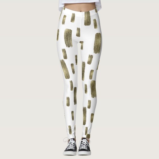 Moderne verfkwast Goud Koper Brons Glitter Leggings (Voorkant)