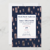 Moderne verfkwast roze goud & marineblauwe bruilof kaart (Voorkant)