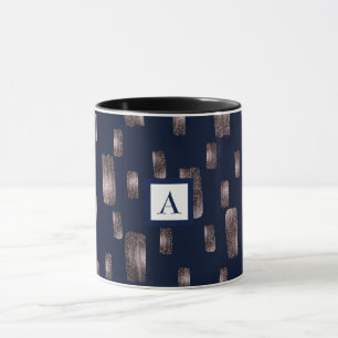 Moderne verfkwast Roze Goud & Navy Blauwe Glitters Mok