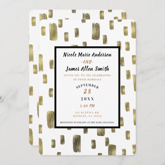 Moderne verfpenseel goudkoper Bronze bruiloft Kaart (Voorkant / Achterkant)