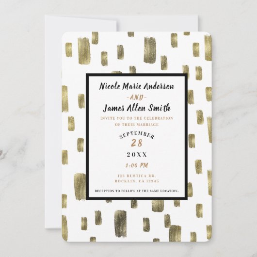 Moderne verfpenseel goudkoper Bronze bruiloft Kaart (Voorkant)