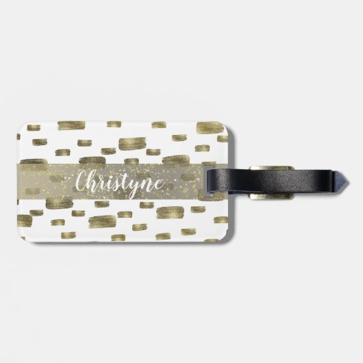 Moderne verfpenseel goudkoper Bronze Sparkle Bagagelabel (Achterkant horizontaal)