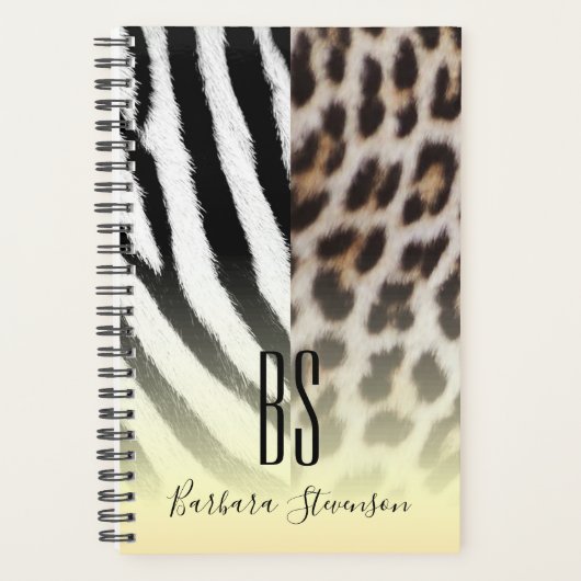 Moderne Vergulde Dierenprint met Monogram Planner (Voorkant)
