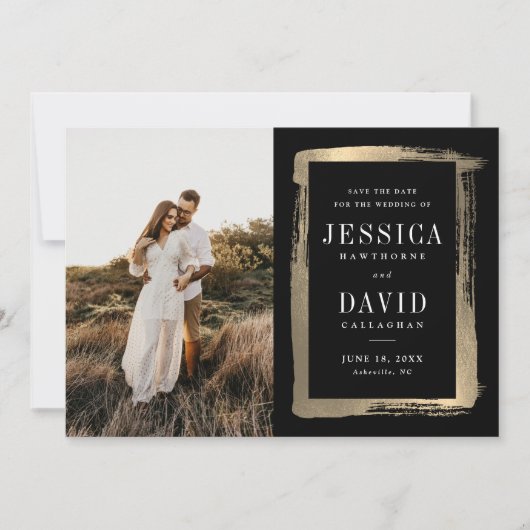 Moderne Vergulde Lijst Foto Bruiloft Save The Date (Voorkant)