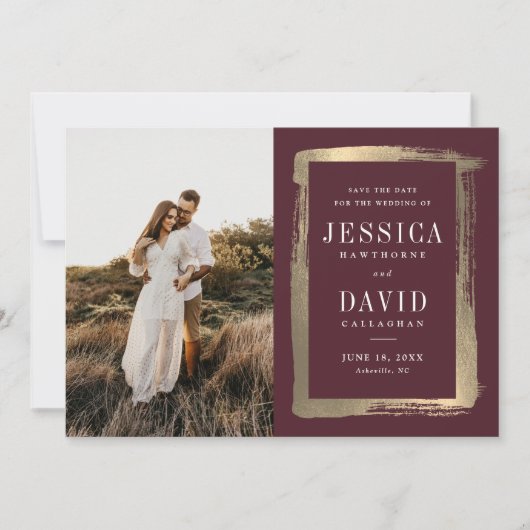 Moderne Vergulde Lijst Foto Huwelijk Save The Date (Voorkant)