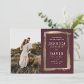 Moderne Vergulde Lijst Foto Huwelijk Save The Date (Staand voorkant)