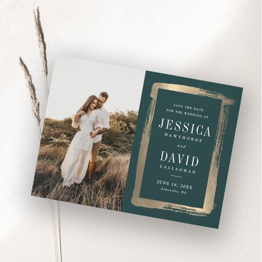 Moderne Vergulde Lis Foto Bruiloft Save The Date