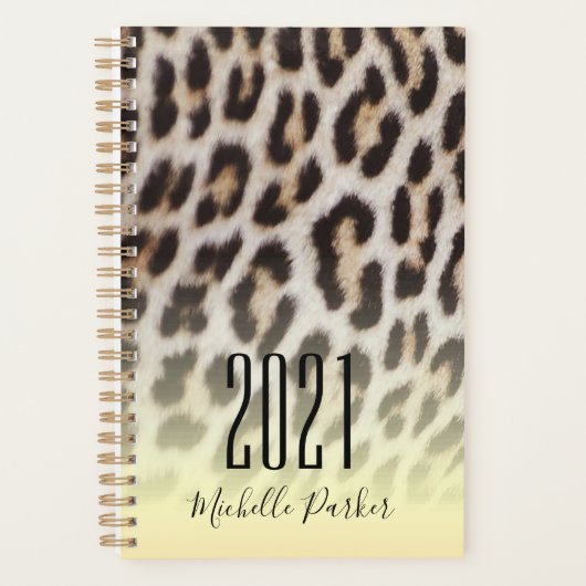 Moderne Vergulde Luipaardprint met Monogram Planner (Voorkant)