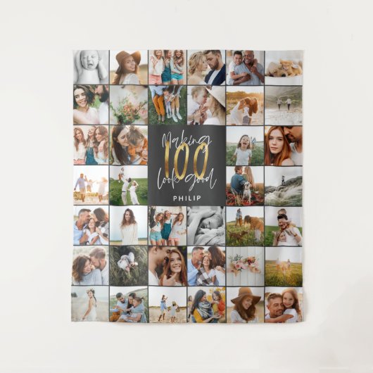 Moderne verjaardag 100ste verjaardag multi foto wandkleed (Voorkant)