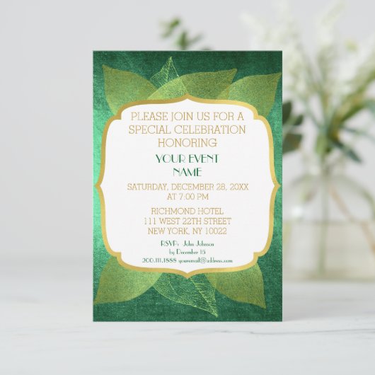 Moderne Verjaardag Bruiloft Groene Gouden VIP Kaart (Staand voorkant)