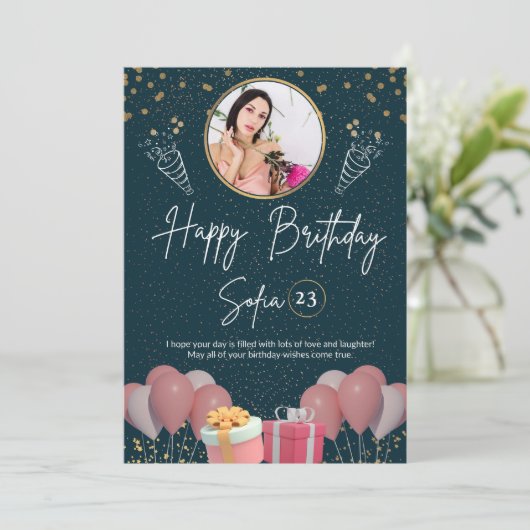 moderne verjaardag foto elegant kaart (Staand voorkant)