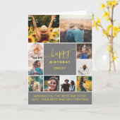Moderne verjaardag grijs geel 10 foto collage rast kaart (Gele Bloem)