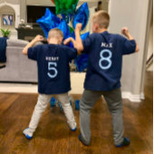 Moderne Verjaardag Jongen Blauw Groen Naam Leeftij T-shirt