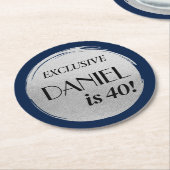 Moderne Verjaardag Marine Blauw Zilver Ronde Kartonnen Onderzetter (Gebogen)