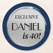 Moderne Verjaardag Marine Blauw Zilver Ronde Kartonnen Onderzetter (Voorkant)