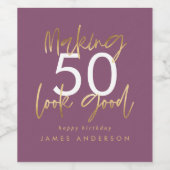 moderne verjaardag paars en goud simpele elegant wijn etiket (Enkel label)