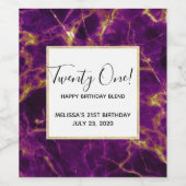 Moderne Verjaardag Paarse & Gouden Abstract Marmer Wijn Etiket (Enkel label)