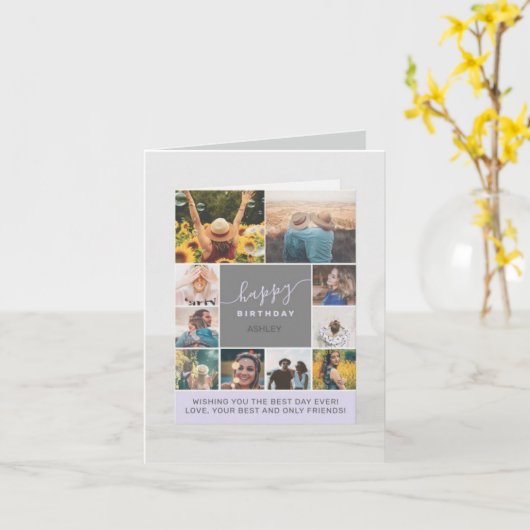 Moderne Verjaardag paarse kaart 8 Foto's College C (Gele Bloem)