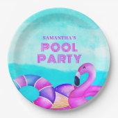 Moderne verjaardag Pool Party Roze Flamingo Papieren Bordje (Voorkant)