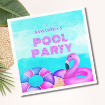 Moderne verjaardag Pool Party Roze Flamingo servet