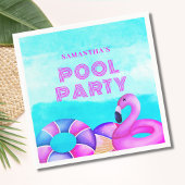 Moderne verjaardag Pool Party Roze Flamingo servet