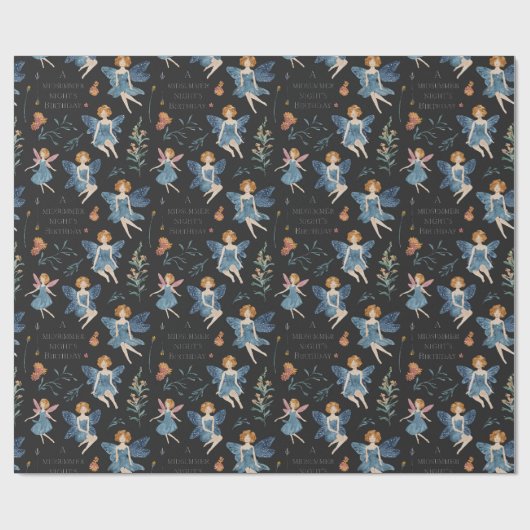 Moderne Verjaardag Schattigee grillige Fairy Black Cadeaupapier (Vlak)