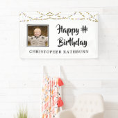 Moderne Verjaardag String Lights Borstel Script Fo Spandoek (Insitu)