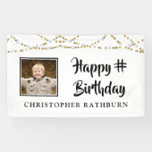 Moderne Verjaardag String Lights Borstel Script Fo Spandoek (Horizontaal)