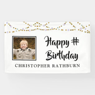 Moderne Verjaardag String Lights Borstel Script Fo Spandoek
