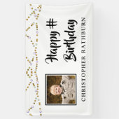 Moderne Verjaardag String Lights Borstel Script Fo Spandoek (Verticaal)