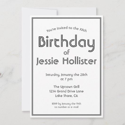 Moderne Verjaardag Uitnodiging ELKE LEEFTIJD | Zwa (Voorkant)