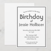 Moderne Verjaardag Uitnodiging ELKE LEEFTIJD | Zwa (Voorkant / Achterkant)