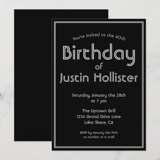 Moderne Verjaardag Uitnodiging ELKE LEEFTIJD | Zwa (Voorkant / Achterkant)