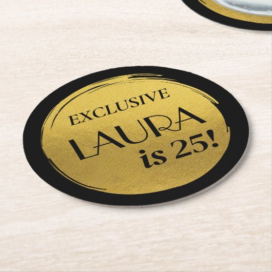 Moderne verjaardag zwart goud ronde kartonnen onderzetter (Gebogen)