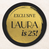 Moderne verjaardag zwart goud ronde kartonnen onderzetter (Voorkant)