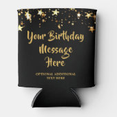 Moderne Verjaardag Zwart Gouden Sterren Aangepaste Blikjeskoeler (Voorkant)