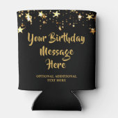 Moderne Verjaardag Zwart Gouden Sterren Aangepaste Blikjeskoeler (Achterkant)