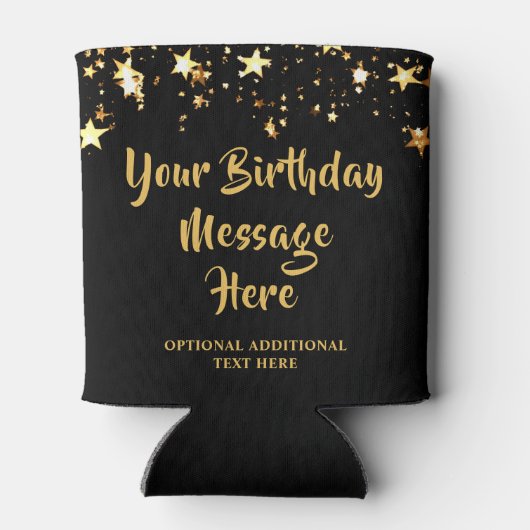 Moderne Verjaardag Zwart Gouden Sterren Aangepaste Blikjeskoeler (Achterkant)