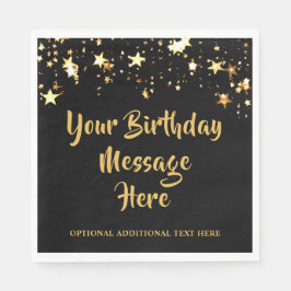 Moderne verjaardag zwart gouden sterren gepersonal servet