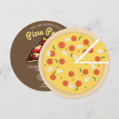 Moderne verjaardags ronde pizza feest uitnodiging (Voorkant / Achterkant)