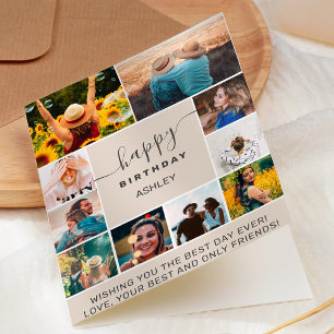 Moderne verjaardagsbeige steen 10 foto-collage gri kaart