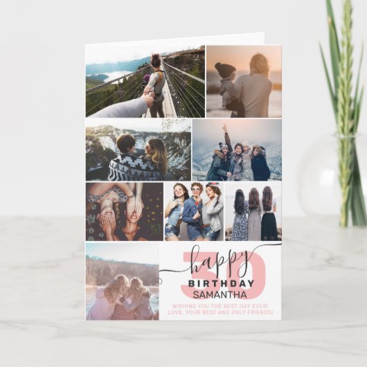 Moderne verjaardagscroze 8 foto's collage grid kaart (Voorkant)