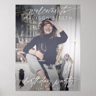 Moderne Verjaardagsfeest Foto Welkom Elegant Schri Poster