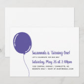 Moderne verjaardagsfeest met enkele paarse ballon kaart (Voorkant / Achterkant)