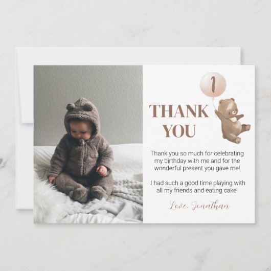 Moderne Verjaardagskaart met foto en ballon in de  Bedankkaart (Voorkant)