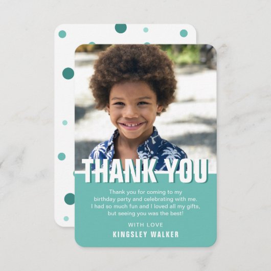 Moderne verjaardagskaart voor kinderen dank je | T Bedankkaart (Voorkant / Achterkant)