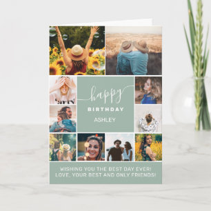 Moderne verjaardagsleeftijd groen 10 foto-collage  kaart